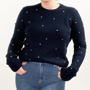 THE KOOPLES | Size 3 Large Wool Cashmere Studded Sweater Navy Blue Lightweight